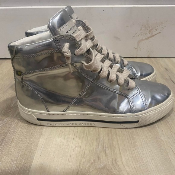 Shoes - Marc by Marc Jacobs silver metallic high top sneakers 7.5